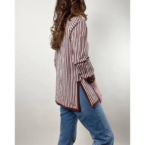 Vintage 100% Silk Button Down Long Tunic Top Blouse Print Oversized Relaxed Fit - Picture 3 of 9